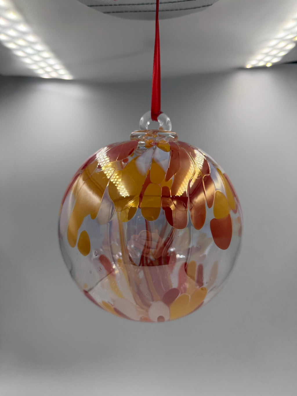 15cm Hand-Blown Red Yellow Glass Witch Ball – Decorative Hanging Art Glass