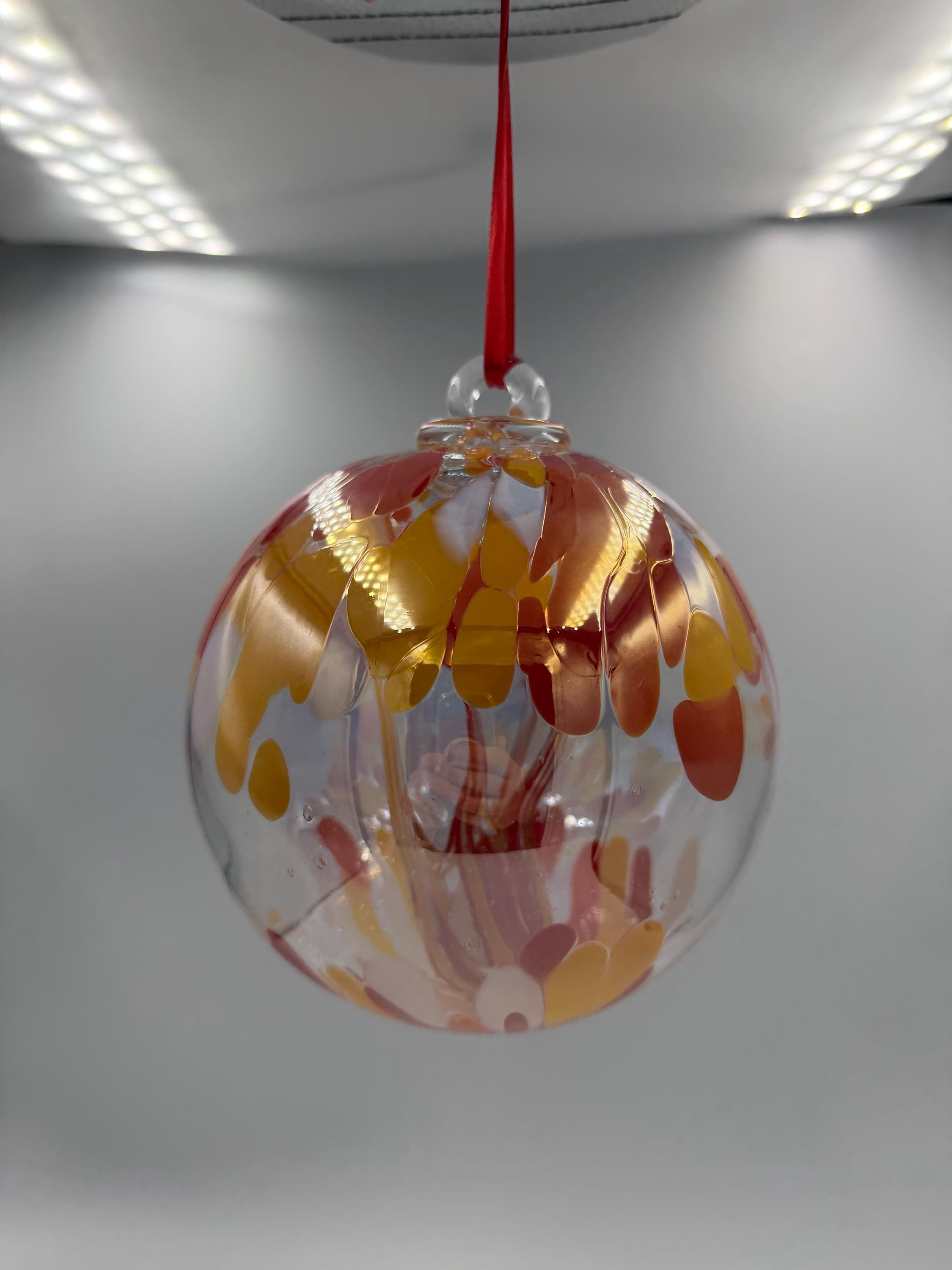 15cm Hand-Blown Red Yellow Glass Witch Ball – Decorative Hanging Art Glass