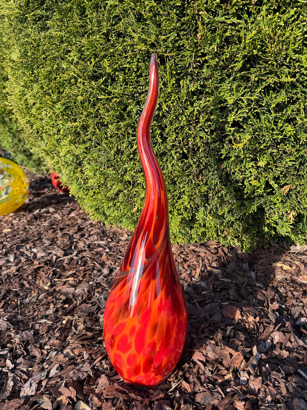 60cm Red Glass Garden Flame - Hand Blown Garden Art - Outdoor Decor