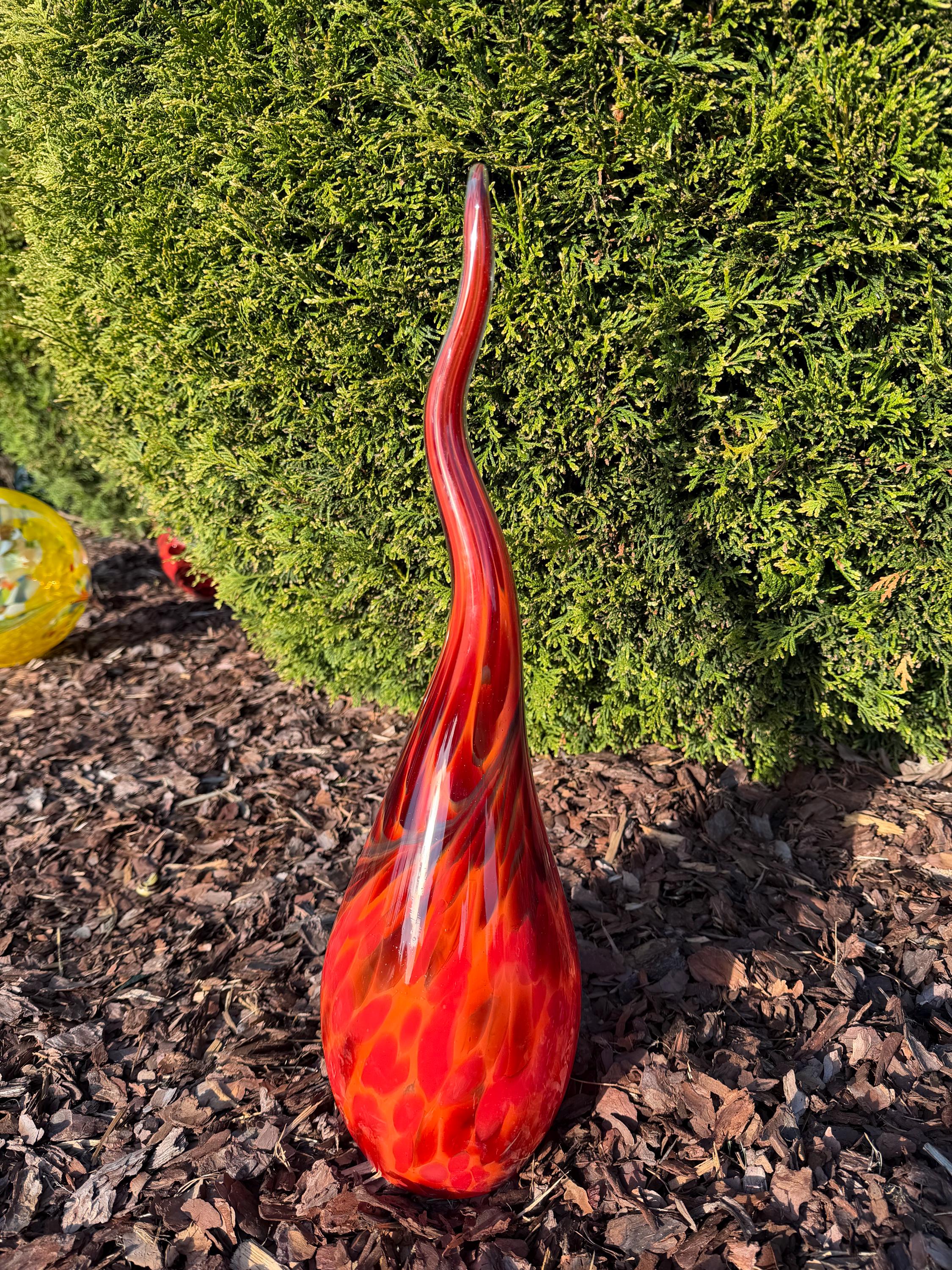 60cm Red Glass Garden Flame - Hand Blown Garden Art - Outdoor Decor
