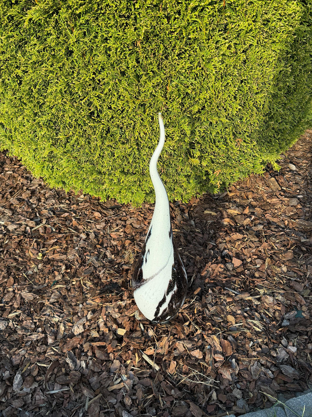 60cm Black White Glass Garden Flame - Hand Blown Garden Art - Outdoor Decor