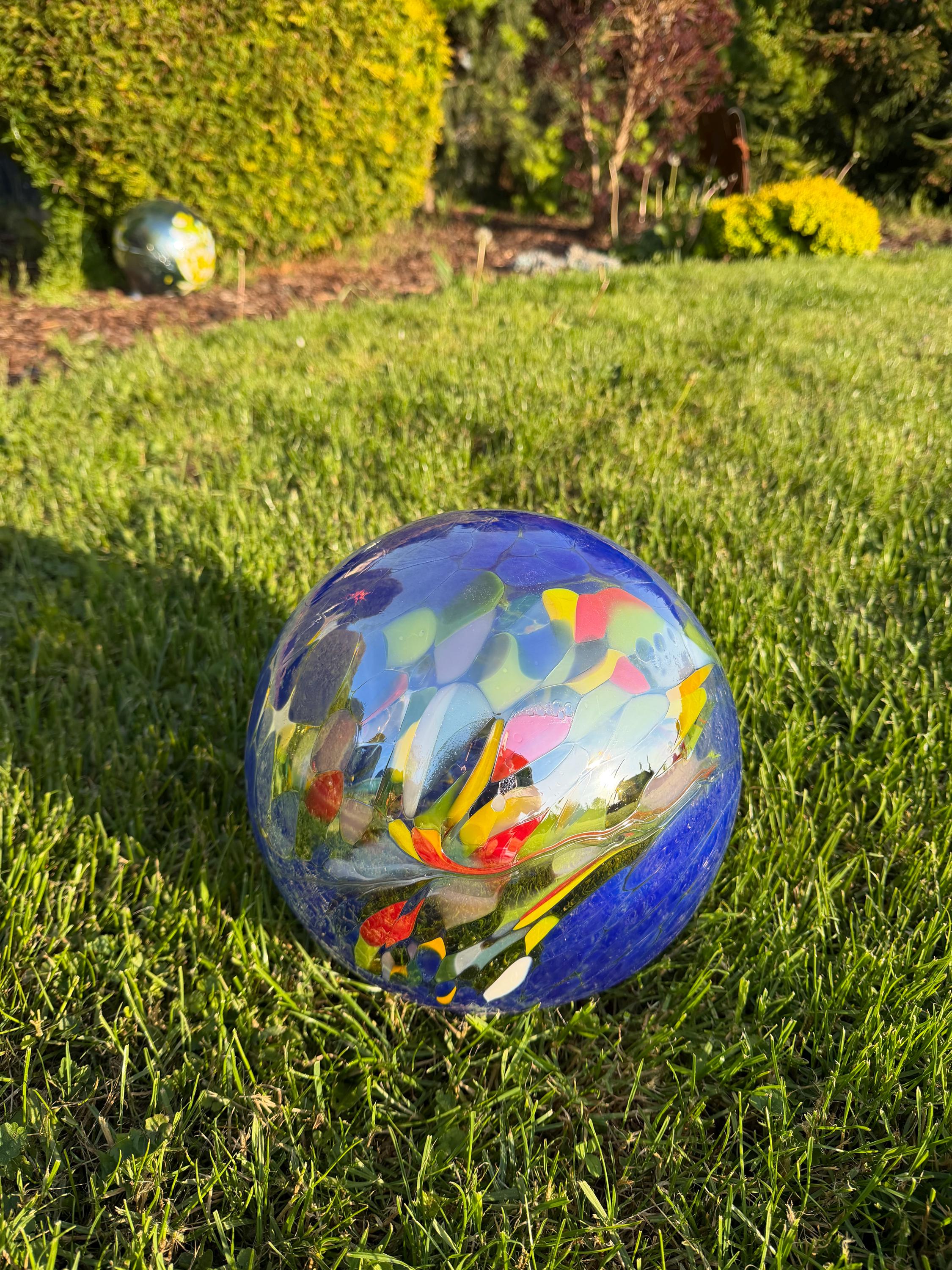 25cm Hand-Blown Multicolor Swirl Glass Sphere – Large Vibrant Decorative Orb