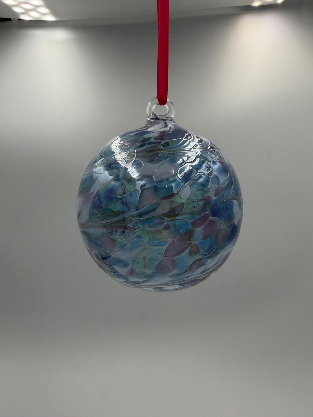 10cm Hand-Blown Glass Ornament – Blue Purple Turquoise Iridescent Hanging Sphere