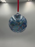 10cm Hand-Blown Glass Ornament – Blue Purple Turquoise Iridescent Hanging Sphere