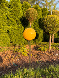 80cm Hand-Blown Yellow Glass Garden Stake – 15cm Golden Sphere