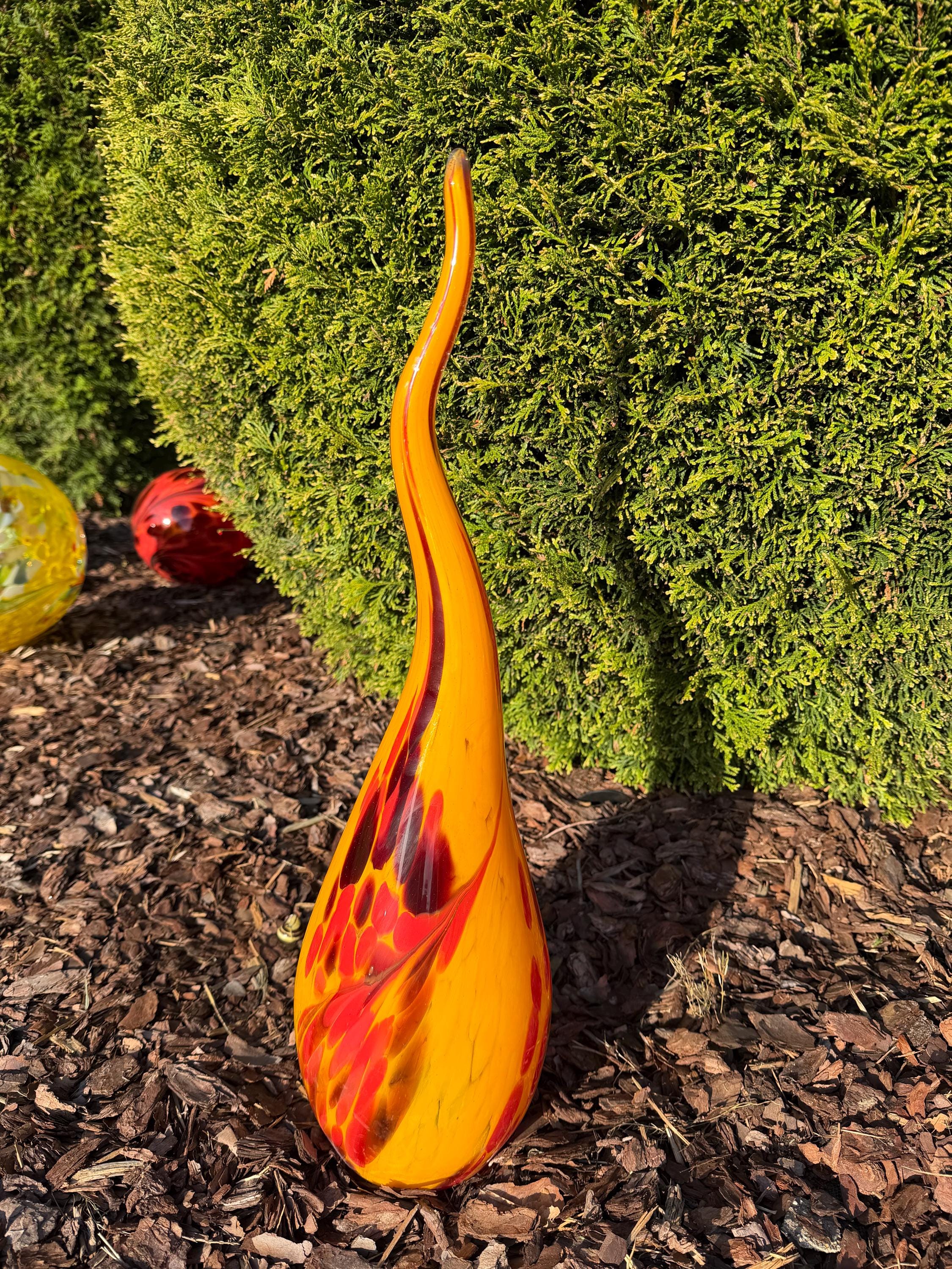 60cm Yellow Glass Garden Flame - Hand Blown Garden Art - Outdoor Decor