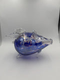 30cm Hand-Blown Flying Pig Glass Sculpture – Blue Purple Iridescent Crackle Art Piece