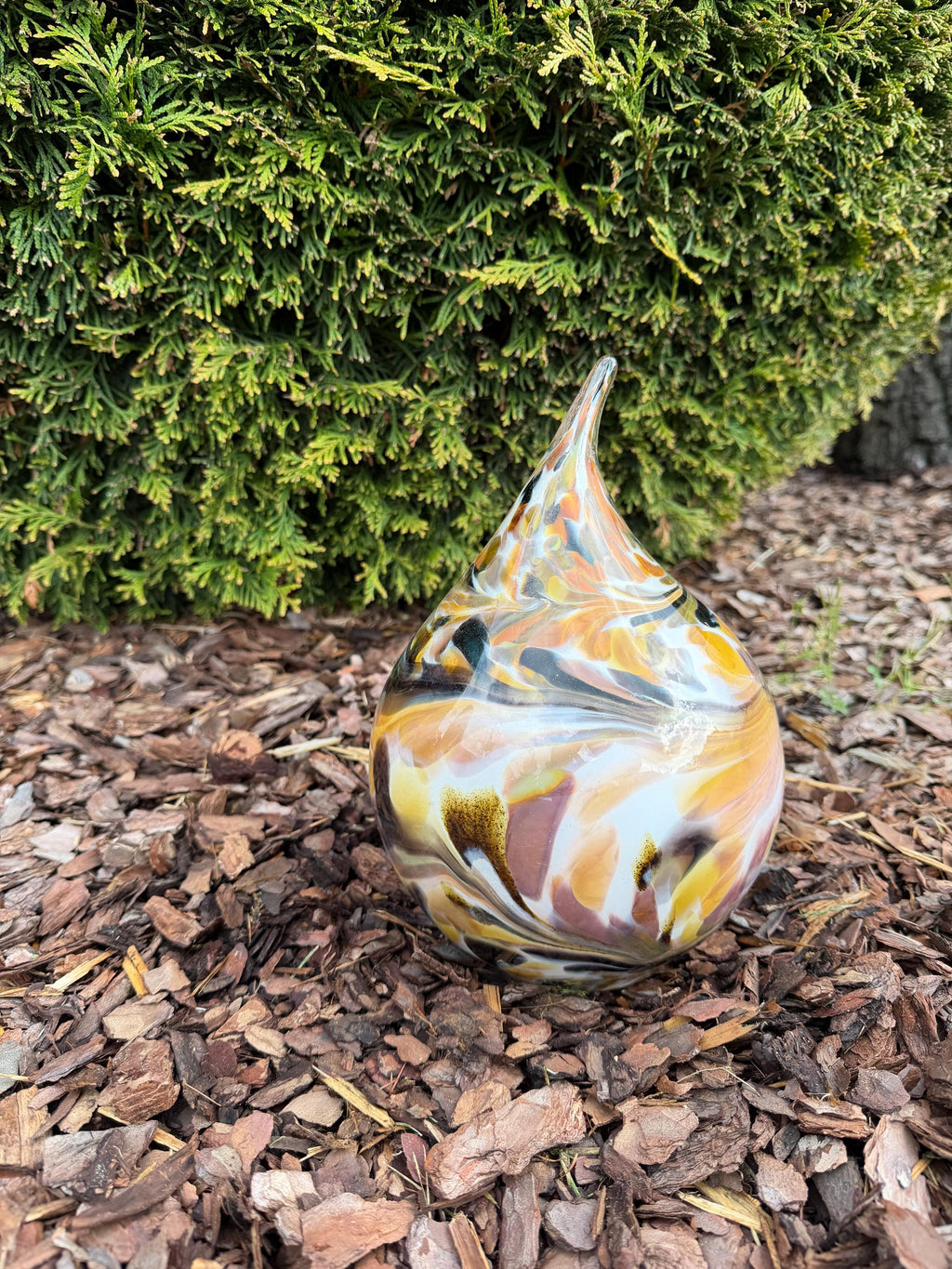 15cm Hand-Blown Glass Teardrop – Multicolor Yellow Black Swirl Sculpture