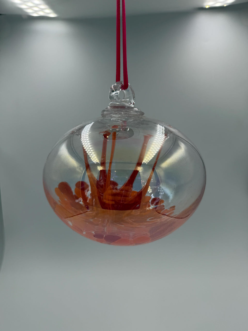 15cm Hand-Blown Witch Ball – Red Orange Pink Branching Glass Ornament