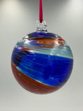 10cm Hand-Blown Blue Red Swirl Glass Ornament – Large Layered Stripe Hanging Ball