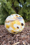 30cm Handblown Glass Garden Orb – Golden Amber Swirl Gazing Ball – Luxury Outdoor Decor