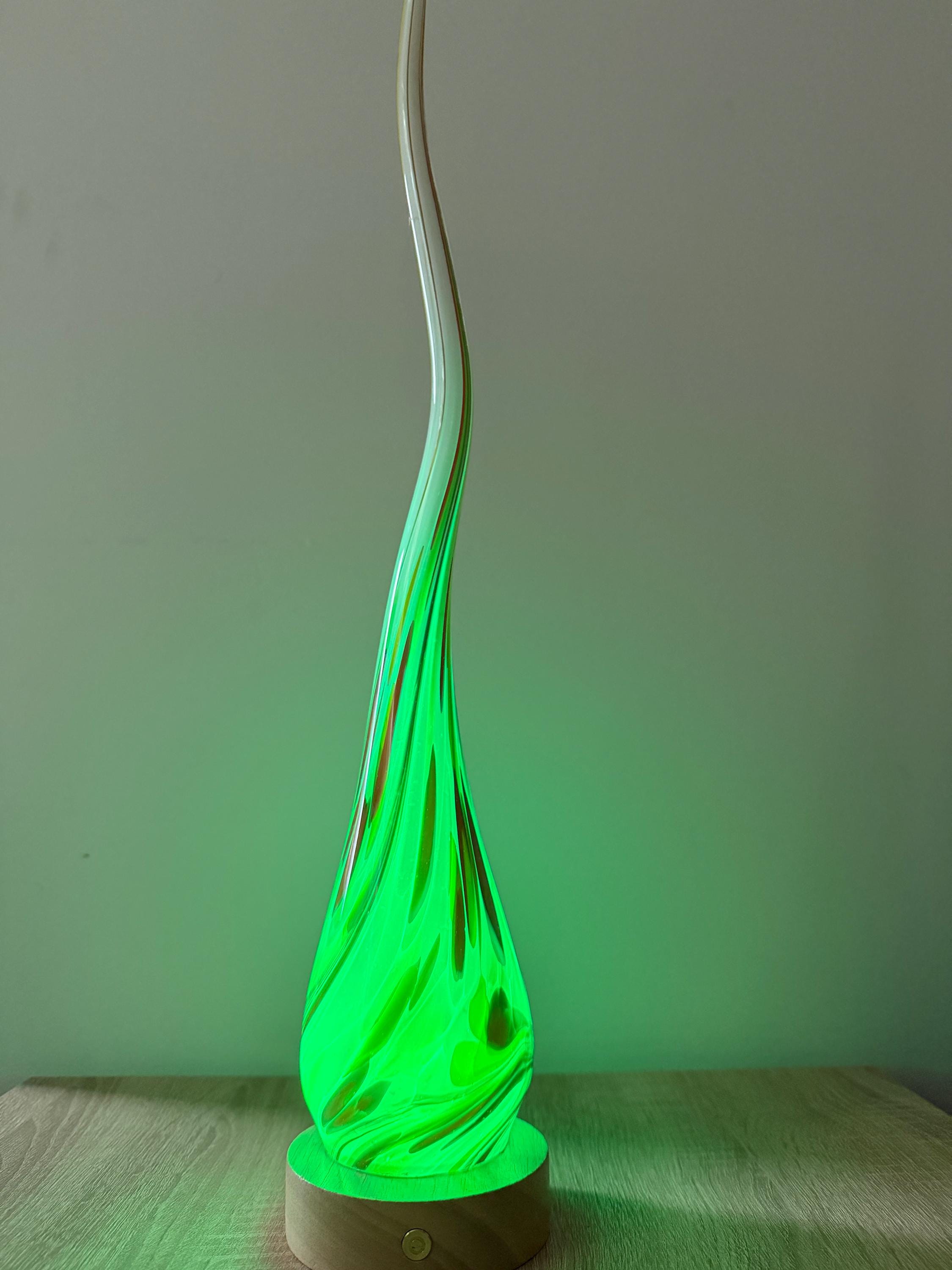 50cm Hand-Blown Fire Flame Glass Lamp – Color Changing LED Touch Light Wooden Base