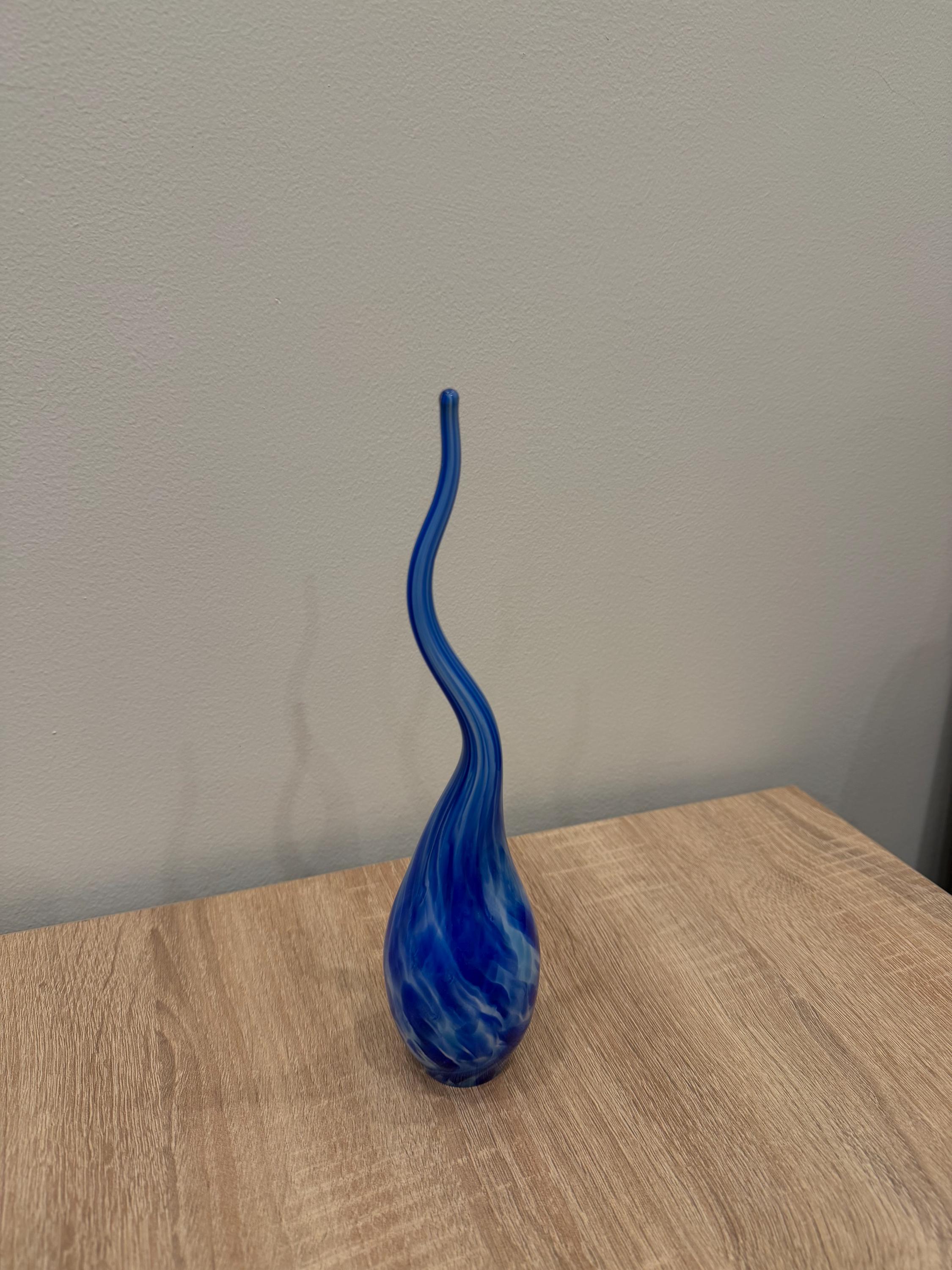 Hand Blown Cobalt Blue Art Glass Sculpture – Modern Ocean Wave Decor 30cm