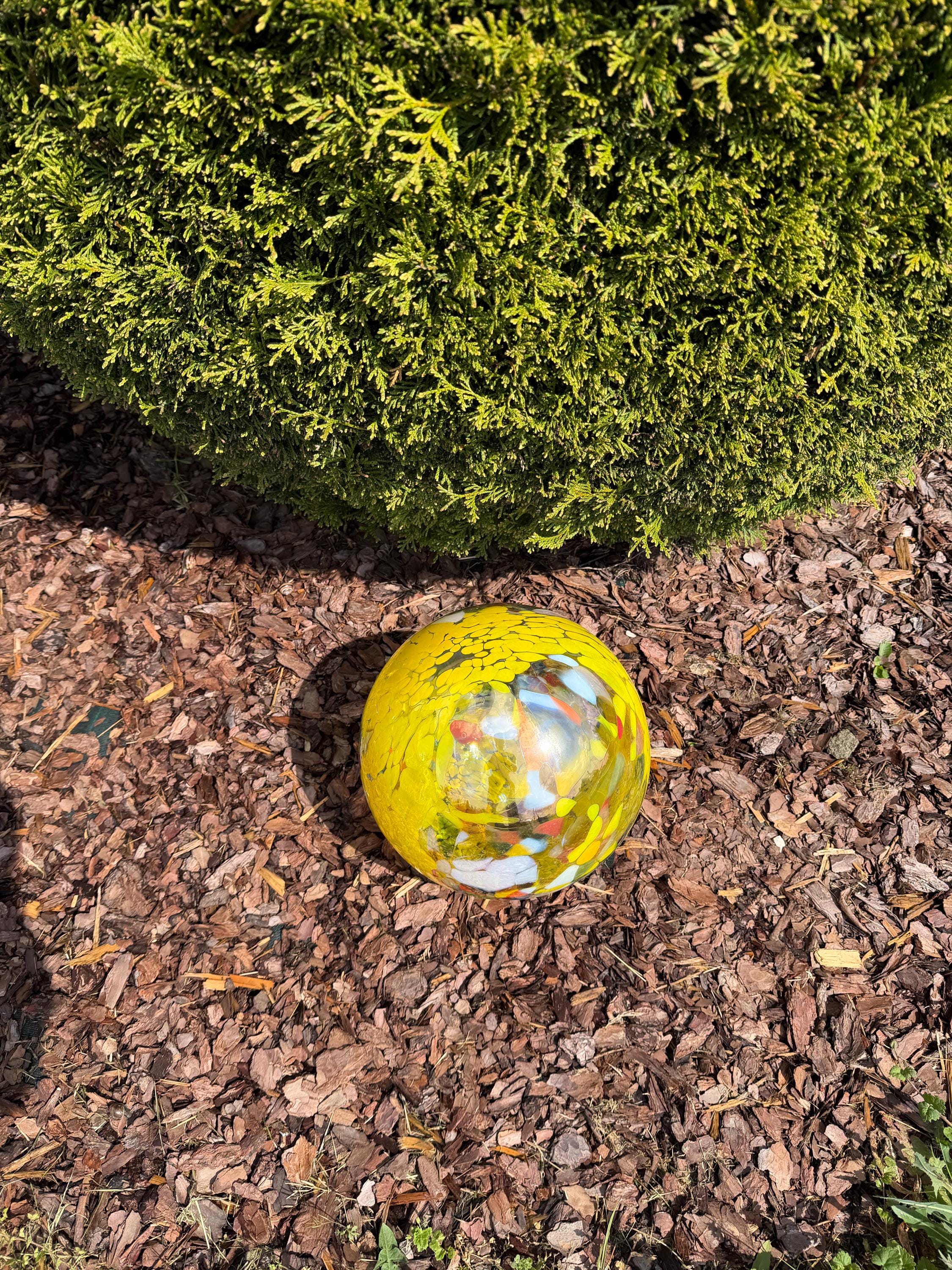 30cm Hand-Blown Multicolor Transparent Glass Sphere – Large Yellow Decorative Orb
