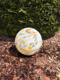 25cm Hand-Blown White Yellow Swirl Glass Sphere – Large Marble Decorative Orb