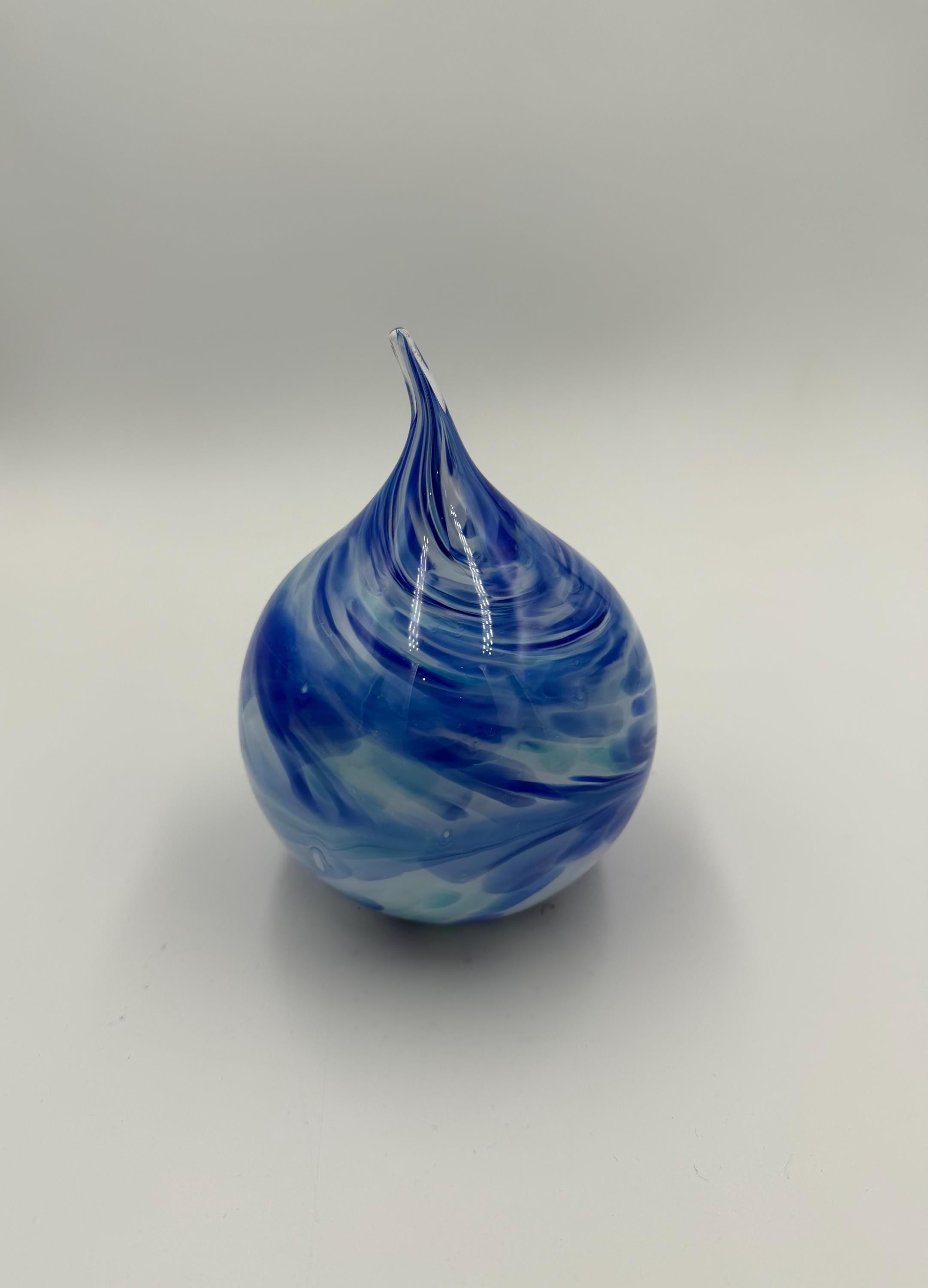 12cm Hand-Blown Blue Swirl Glass Teardrop Sculpture – Blue Flame Drop Decor