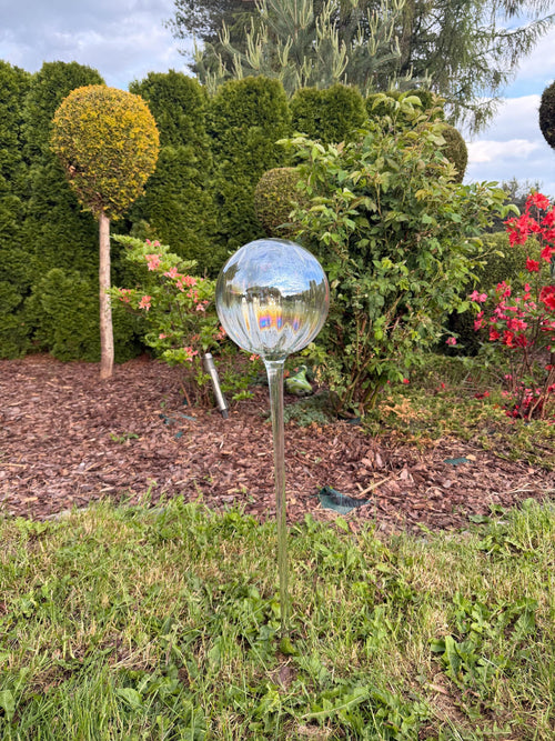 100cm Hand-Blown Clear Glass Gazing Ball Garden Stake – 20cm Large Sphere Outdoor Decor