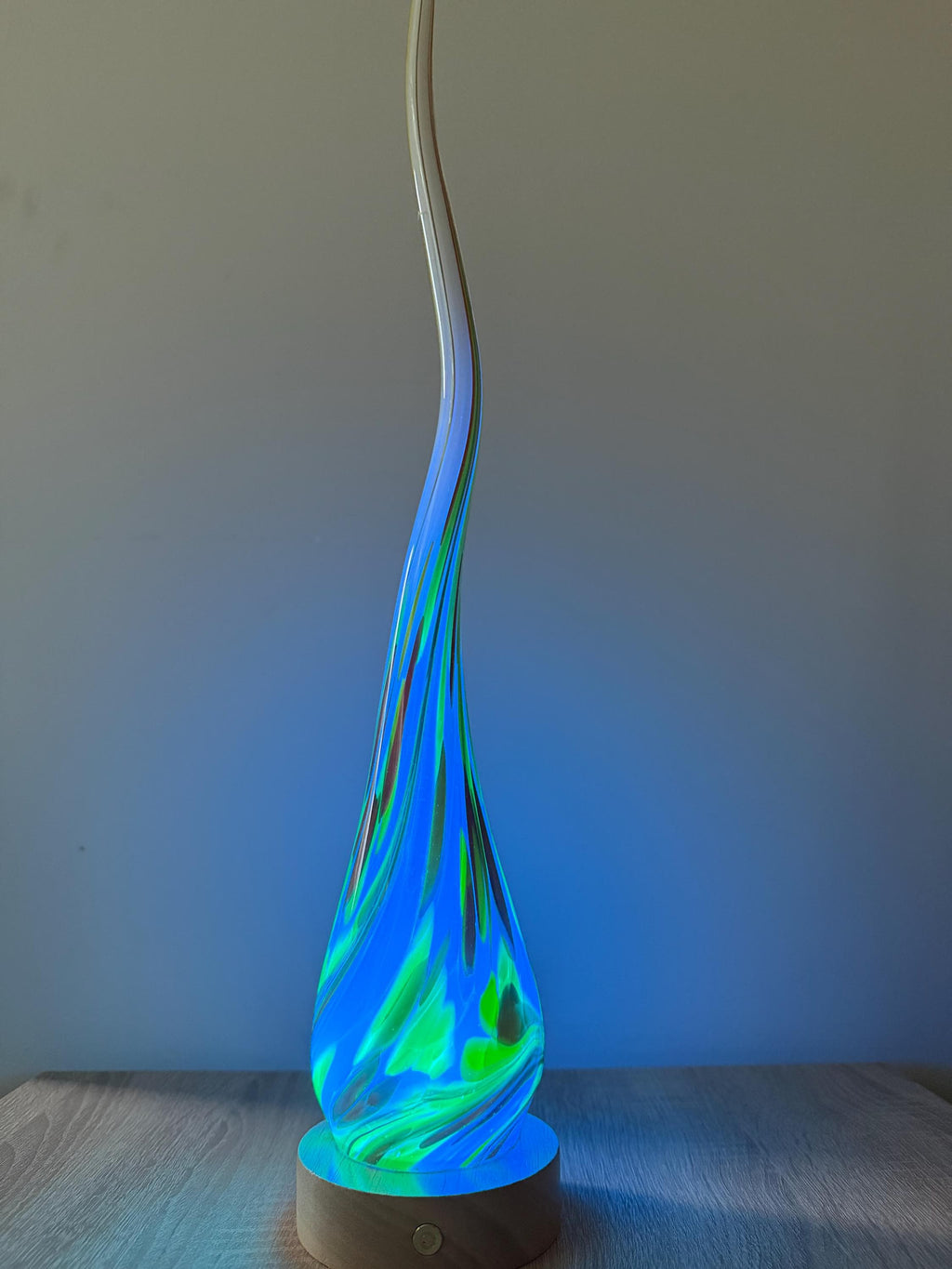 50cm Hand-Blown Fire Flame Glass Lamp – Color Changing LED Touch Light Wooden Base