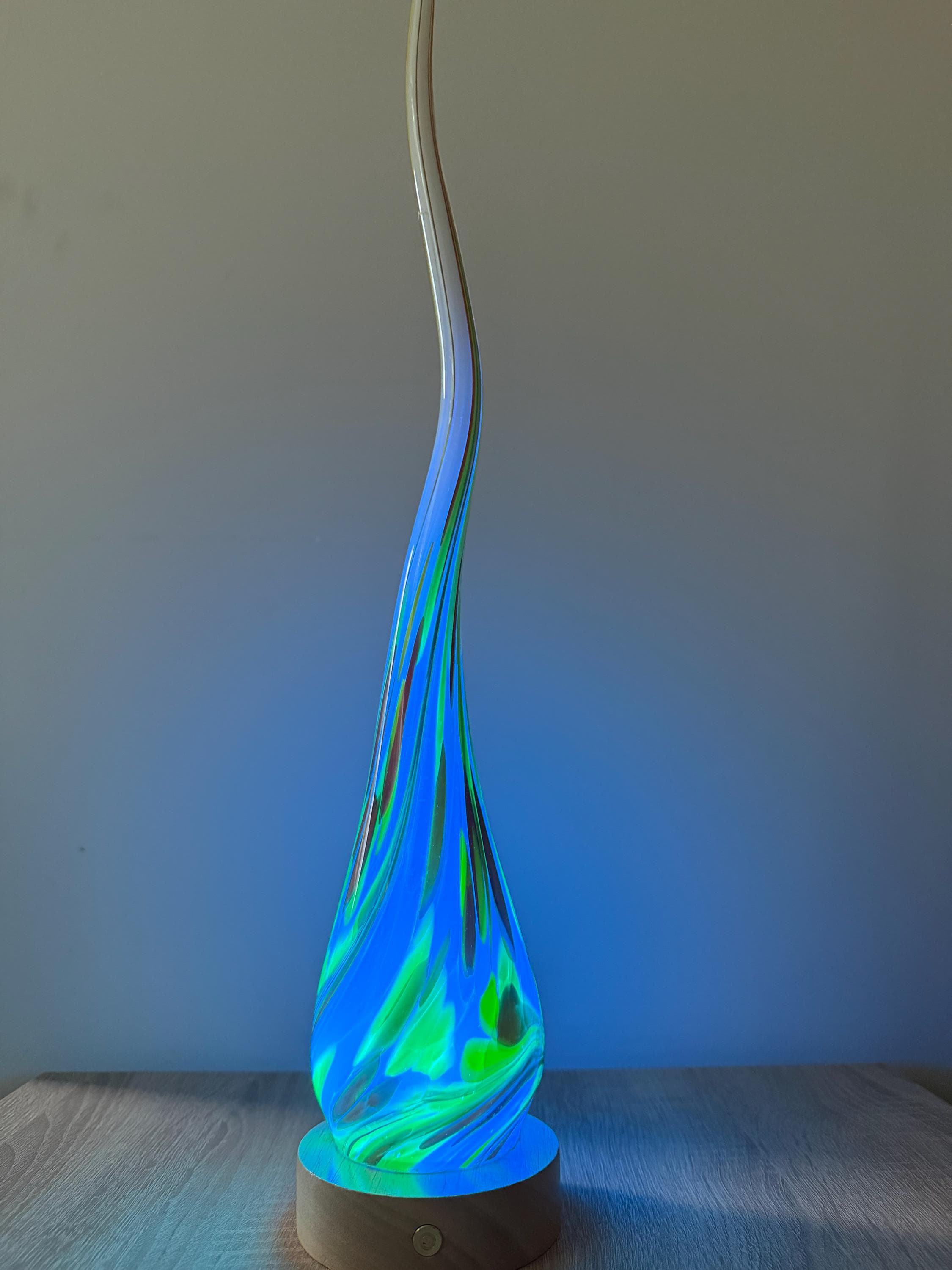 50cm Hand-Blown Fire Flame Glass Lamp – Color Changing LED Touch Light Wooden Base