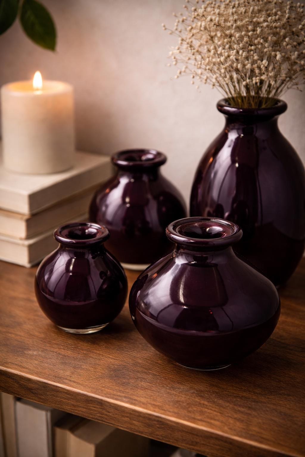 Handblown Art Glass Bud Vases – Dark Purple Minimalist Set of 4