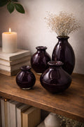 Handblown Art Glass Bud Vases – Dark Purple Minimalist Set of 4