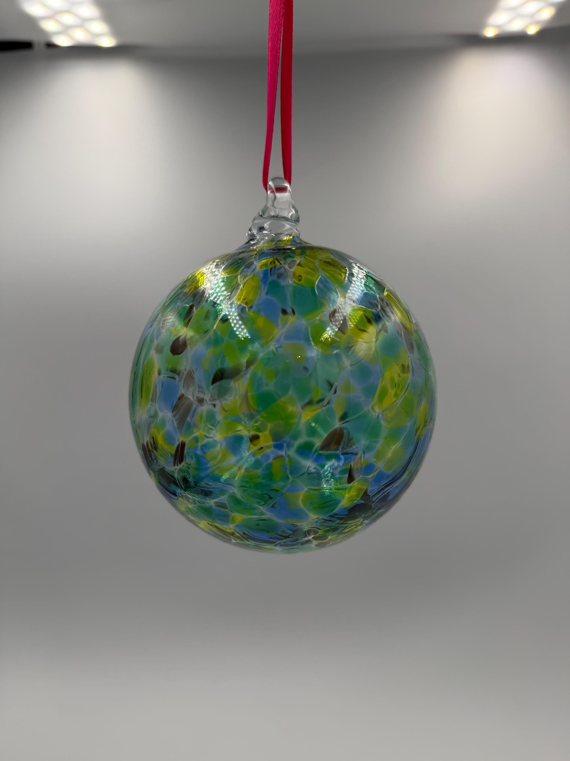 10cm Hand-Blown Glass Ornament – Multicolor Crackle Sphere, Hanging Decor