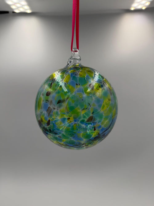 10cm Hand-Blown Glass Ornament – Multicolor Crackle Sphere, Hanging Decor