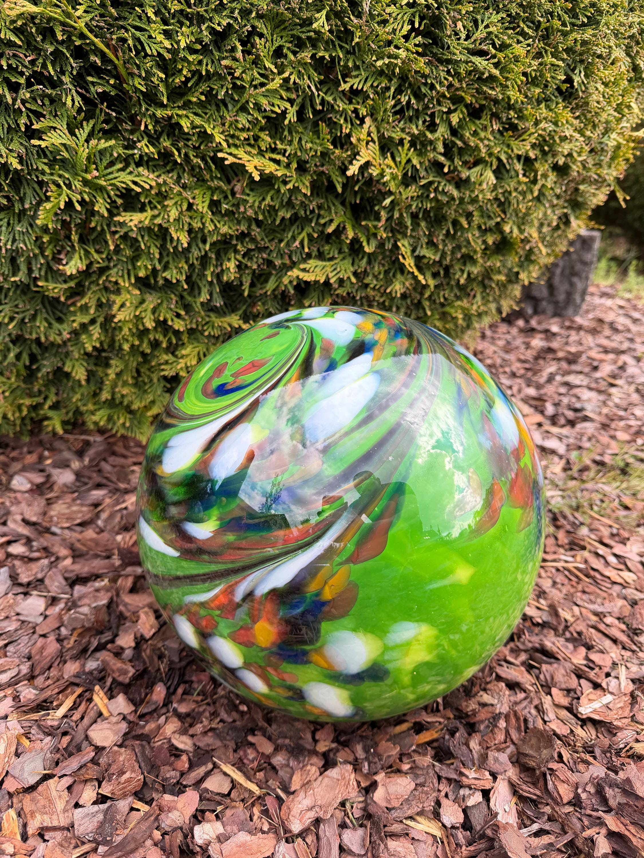 30cm Hand-Blown Glass Garden Sphere – Multicolor Green Swirl Large Gazing Ball