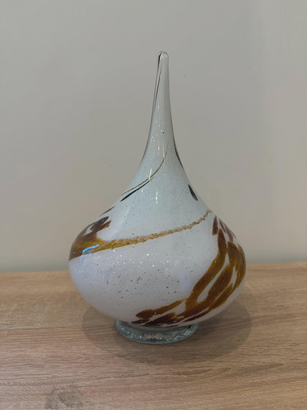 Hand-Blown Glass Teardrop Lamp – White, Brown, Gold Speckled LED Night Light