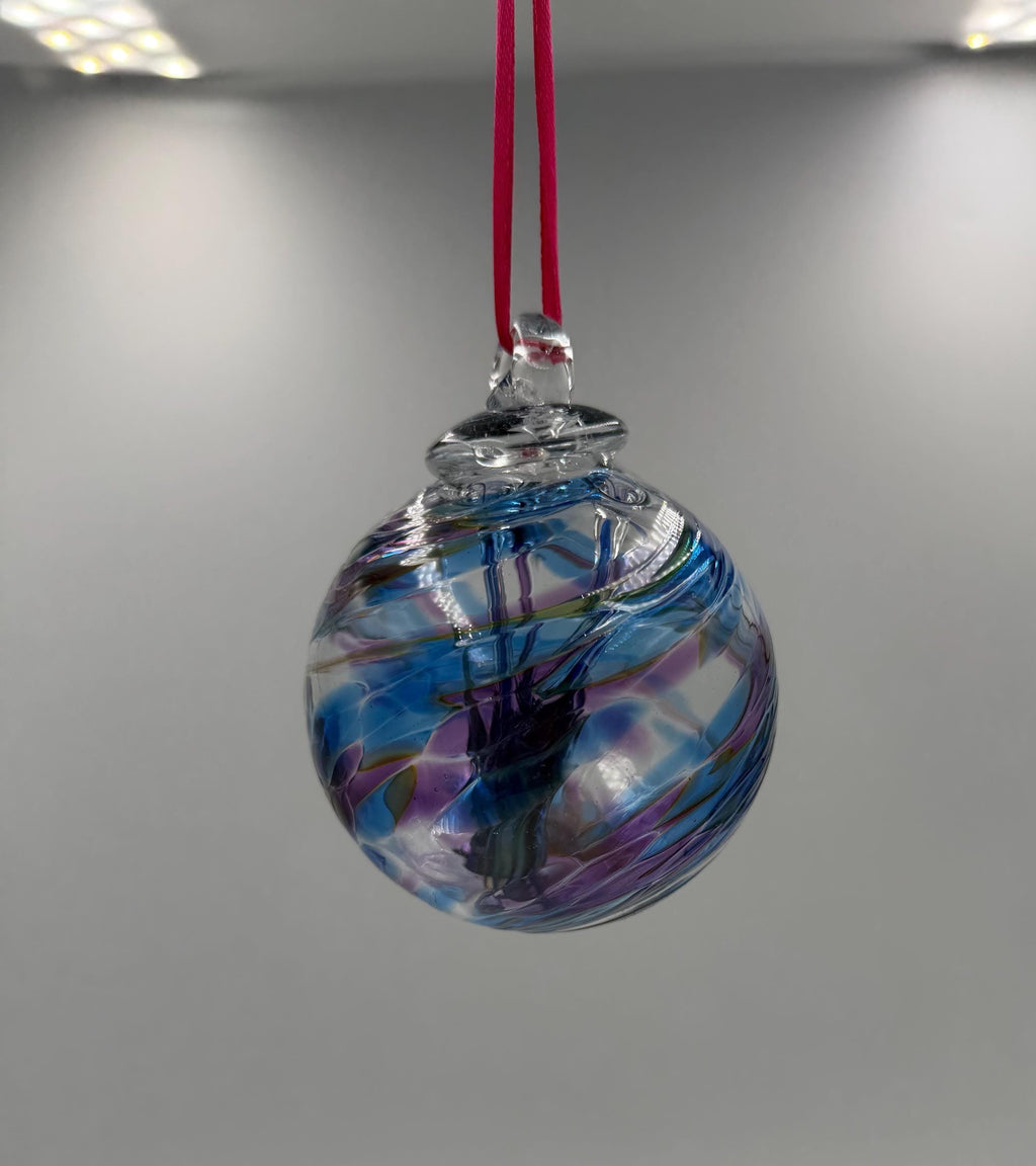 8cm Hand-Blown Witch Ball – Iridescent Blue Purple Swirl Glass Ornament