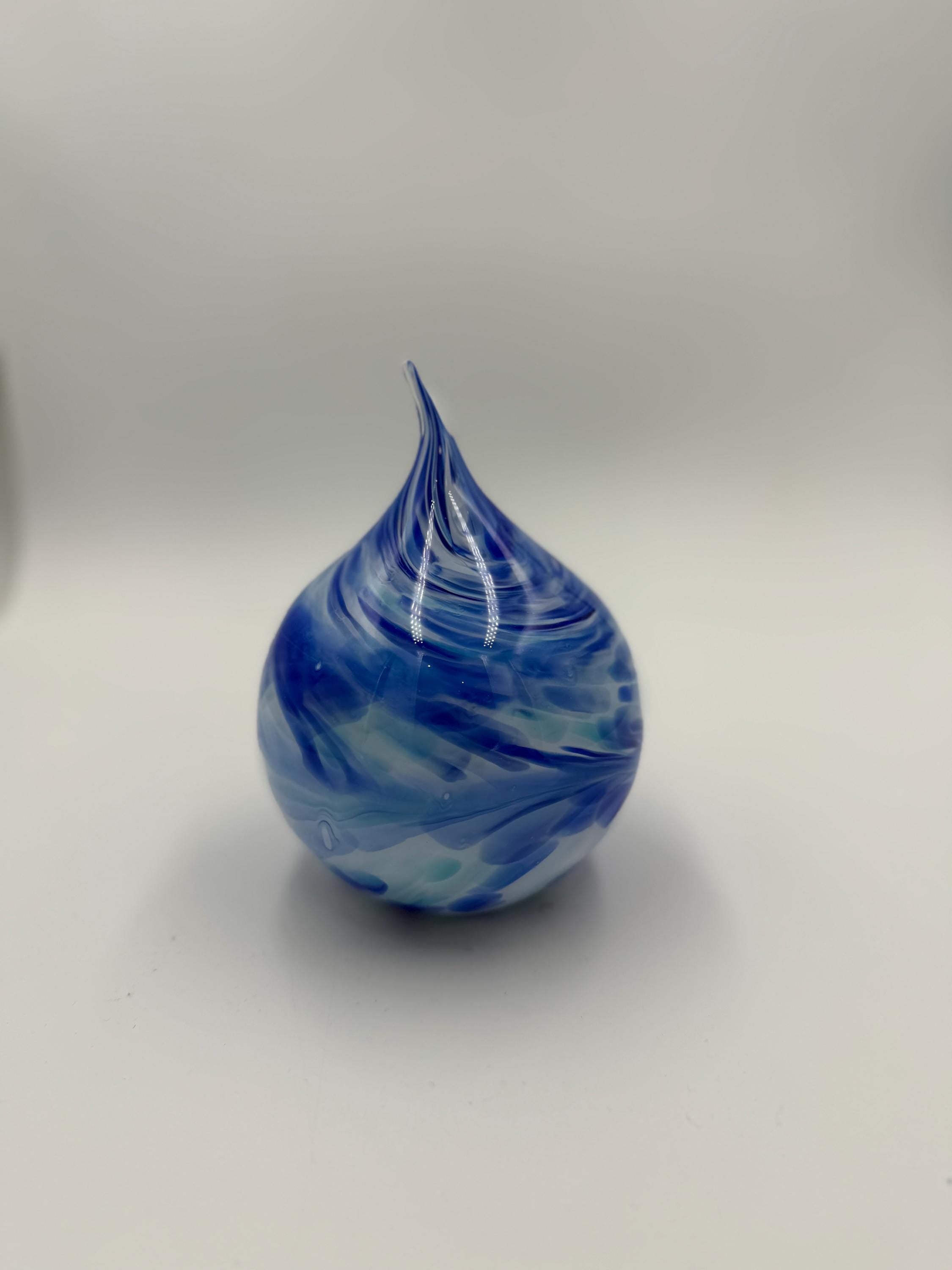 12cm Hand-Blown Blue Swirl Glass Teardrop Sculpture – Blue Flame Drop Decor