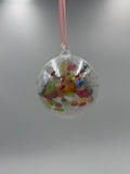 Hand Blown Clear Multicolor Glass Ball Ornament – 10cm Hanging Glass Bauble – Handmade Suncatcher