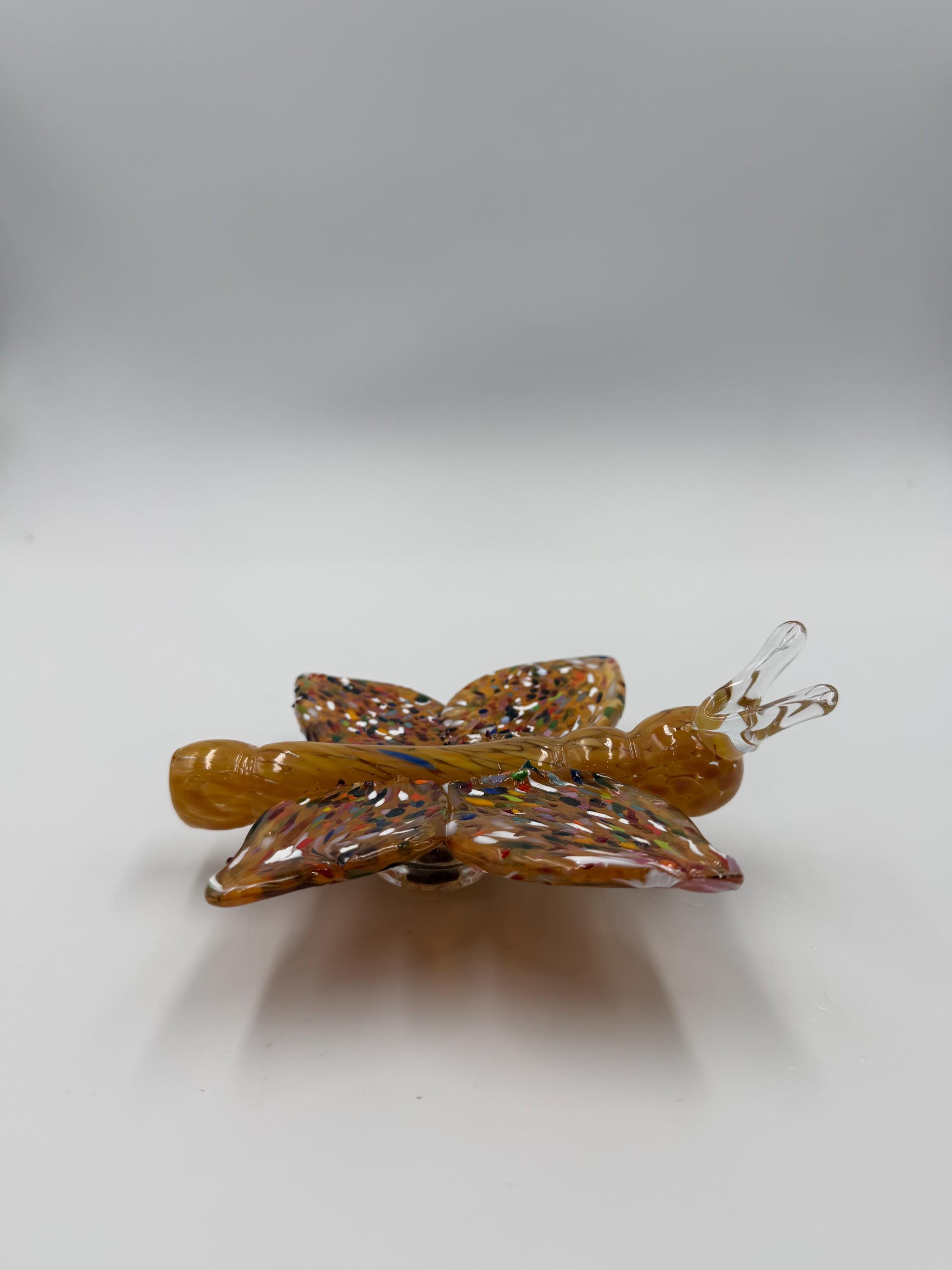 15cm Hand-Blown Colorful Confetti Glass Butterfly Sculpture – Amber Wings Decorative Figurine