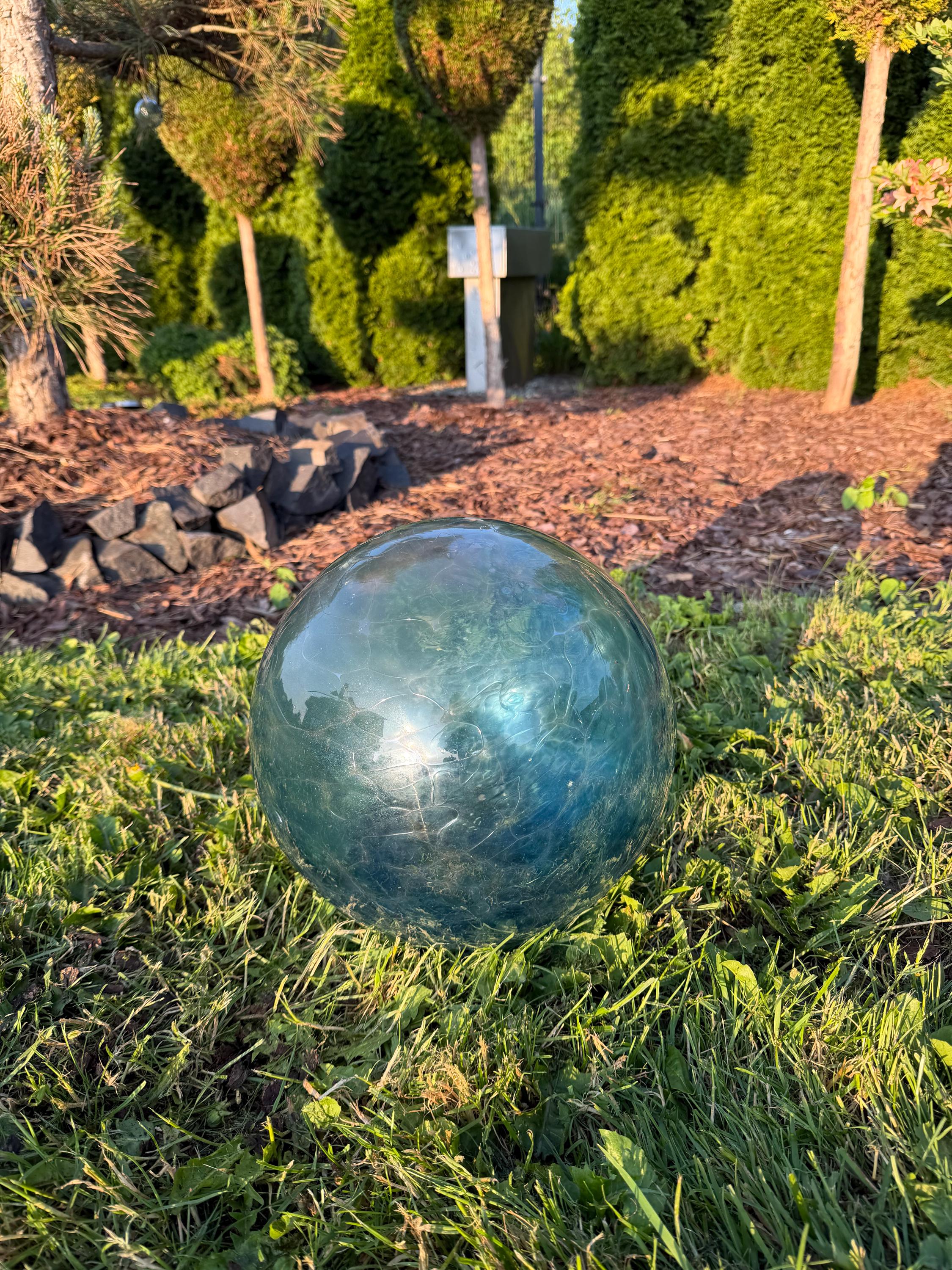 30cm or 25cm Hand-Blown Blue Crackle Glass Sphere – Large Decorative Orb