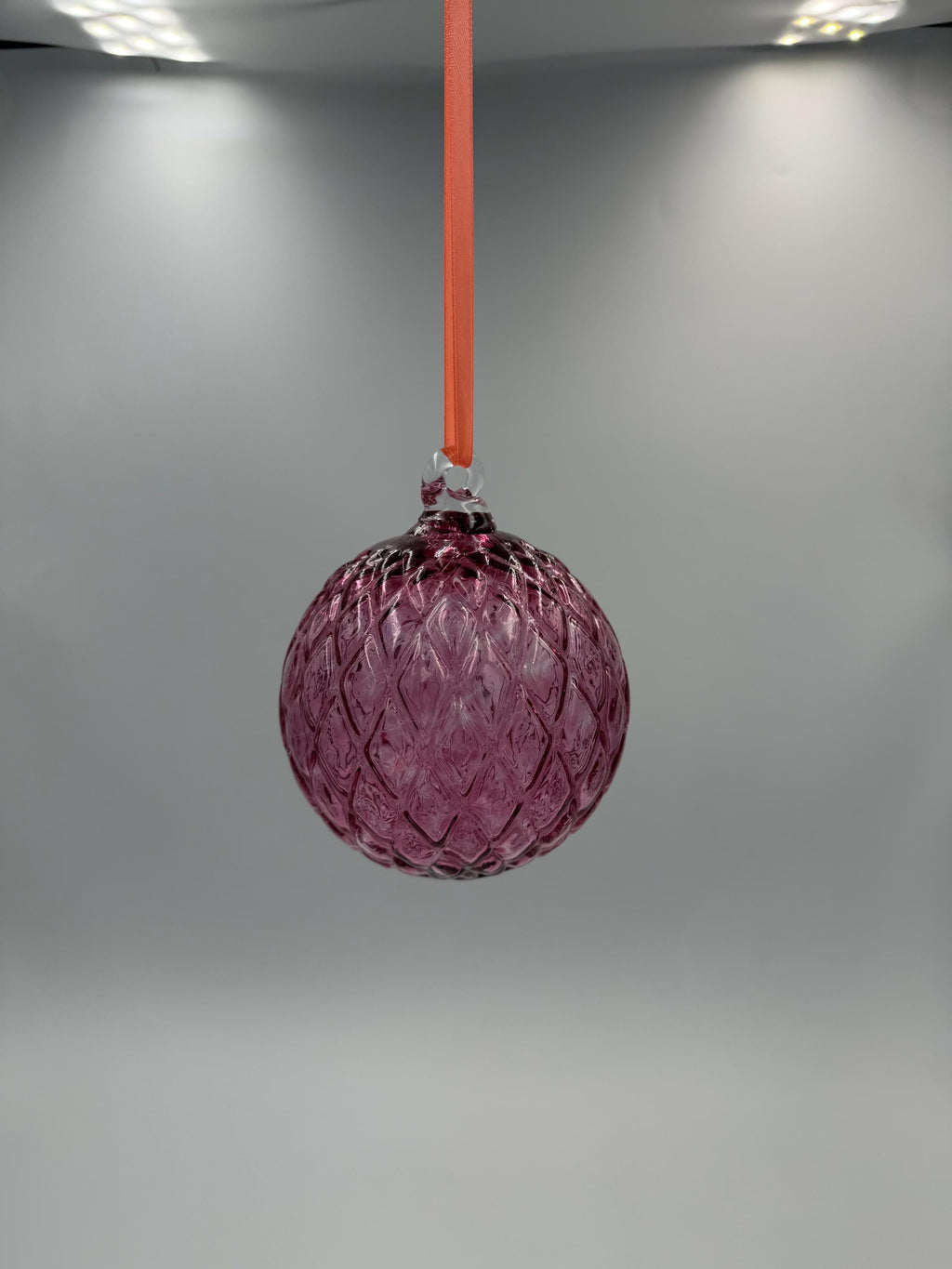 10cm Hand Blown Pink Glass Ball Ornament – Textured Hanging Glass Bauble
