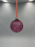 10cm Hand Blown Pink Glass Ball Ornament – Textured Hanging Glass Bauble