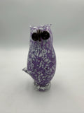 Hand-Blown Glass Owl Figurine – Purple White Speckled Art Sculpture