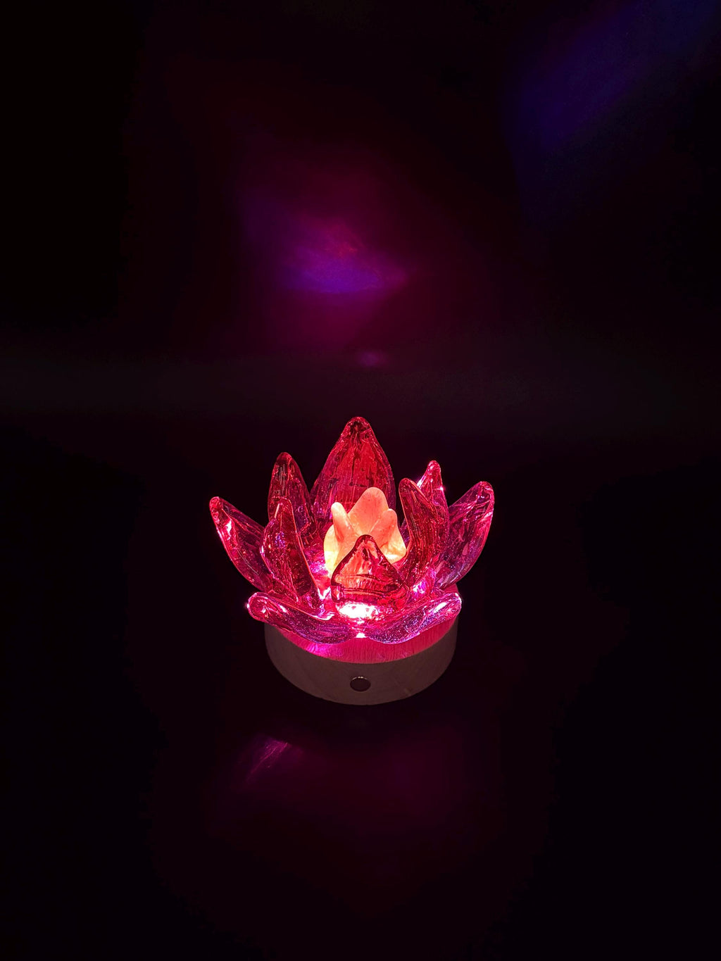 Hand Blown Glass Flower Night Light – Touch Lamp with Wooden Base (12cm)