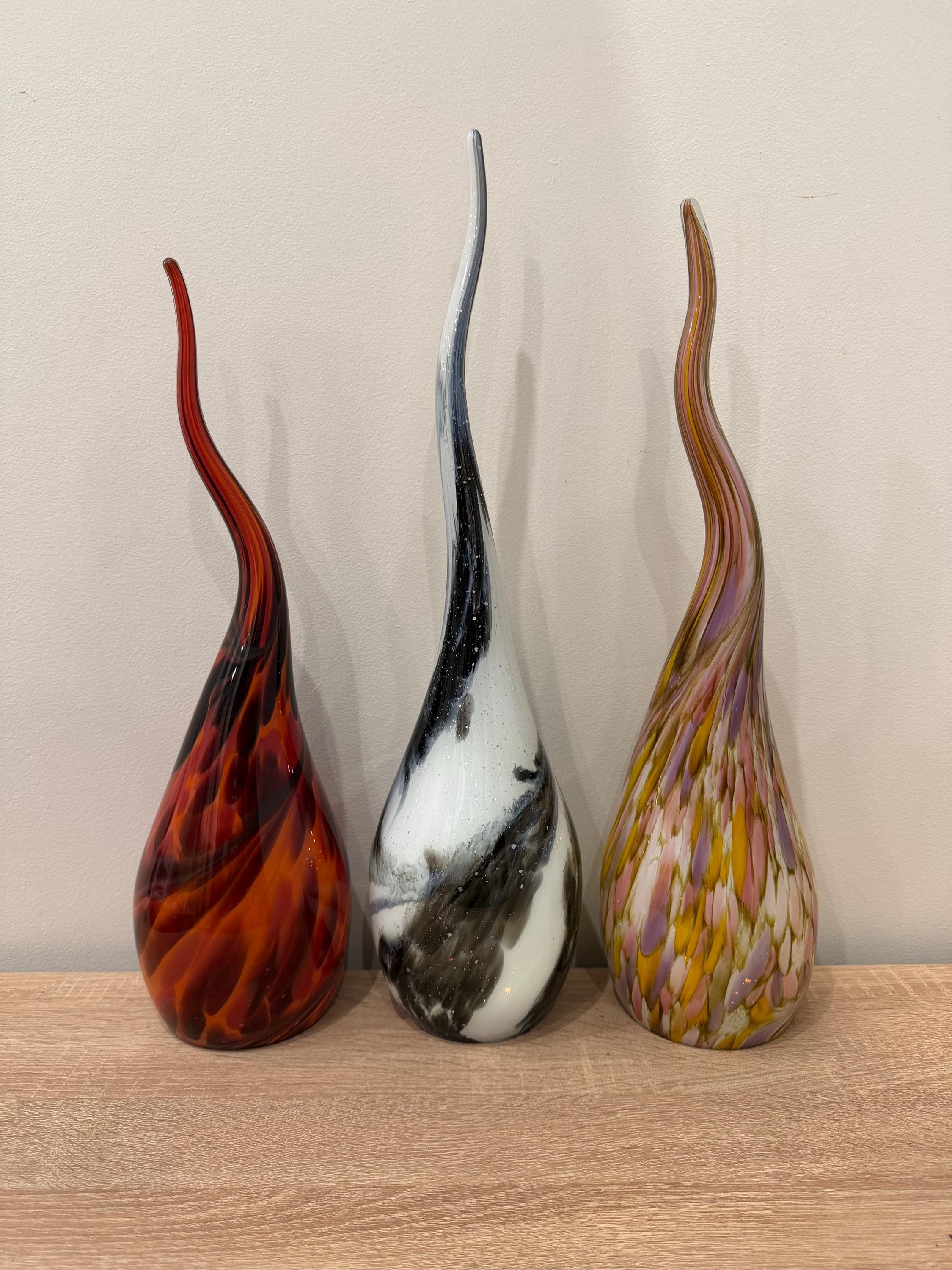 Handblown Art Glass Solar Stakes – Flame Shaped Outdoor Patio Decor