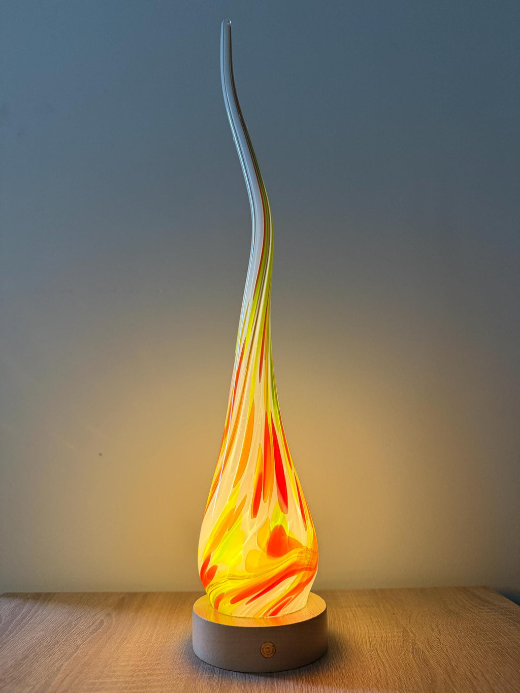 50cm Hand-Blown Fire Flame Glass Lamp – Color Changing LED Touch Light Wooden Base