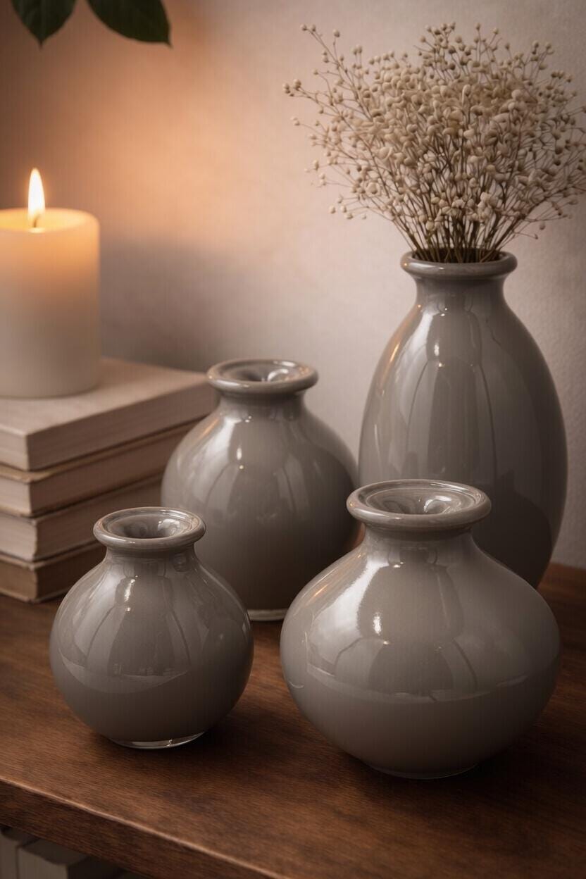 Handblown Art Glass Bud Vases – Warm Beige Minimalist Set of 4