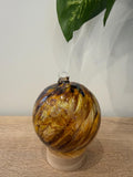 10cm Hand-Blown Amber Brown Swirl Glass Ornament – Golden Hanging Ball