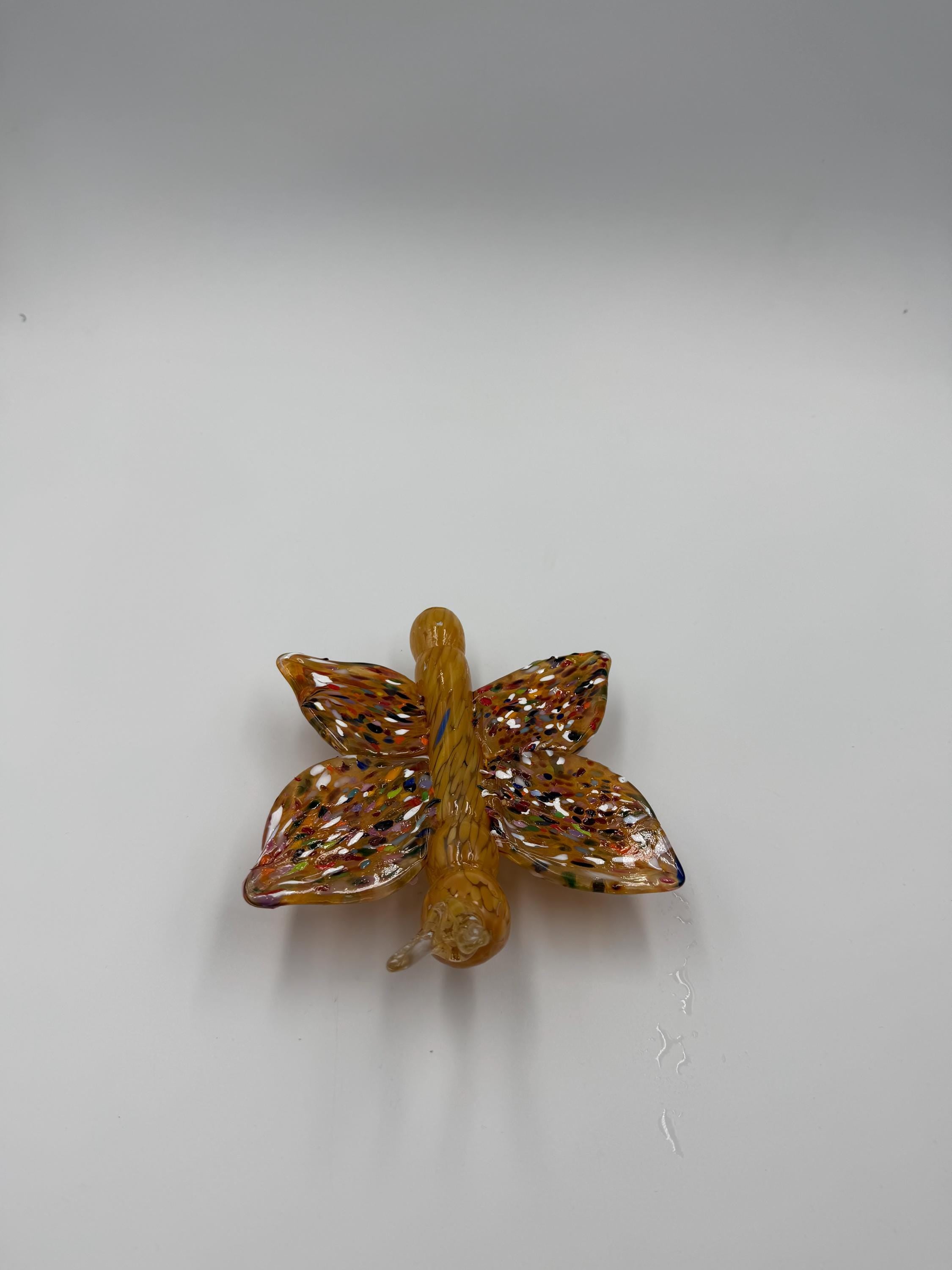 15cm Hand-Blown Colorful Confetti Glass Butterfly Sculpture – Amber Wings Decorative Figurine