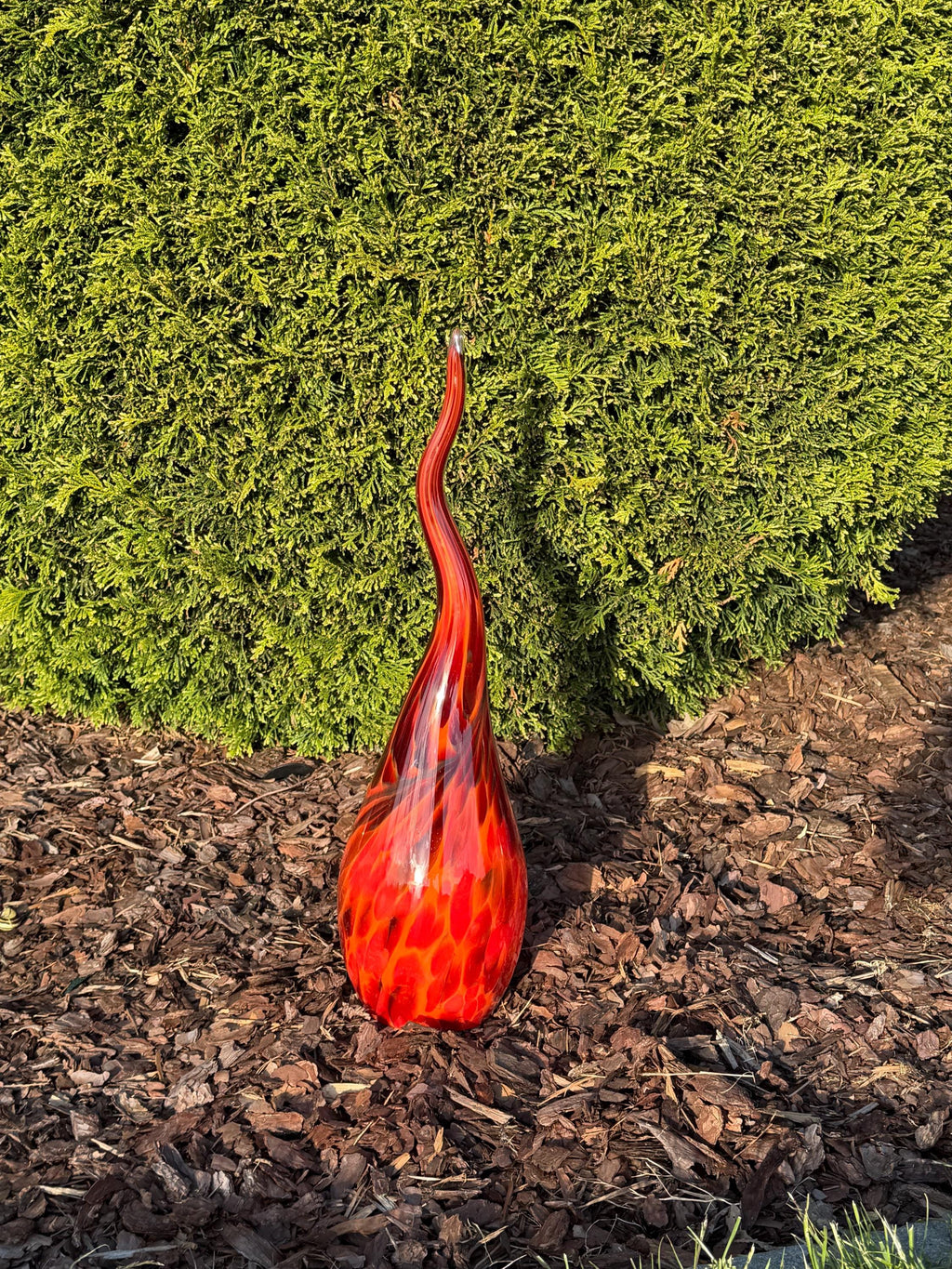 60cm Red Glass Garden Flame - Hand Blown Garden Art - Outdoor Decor