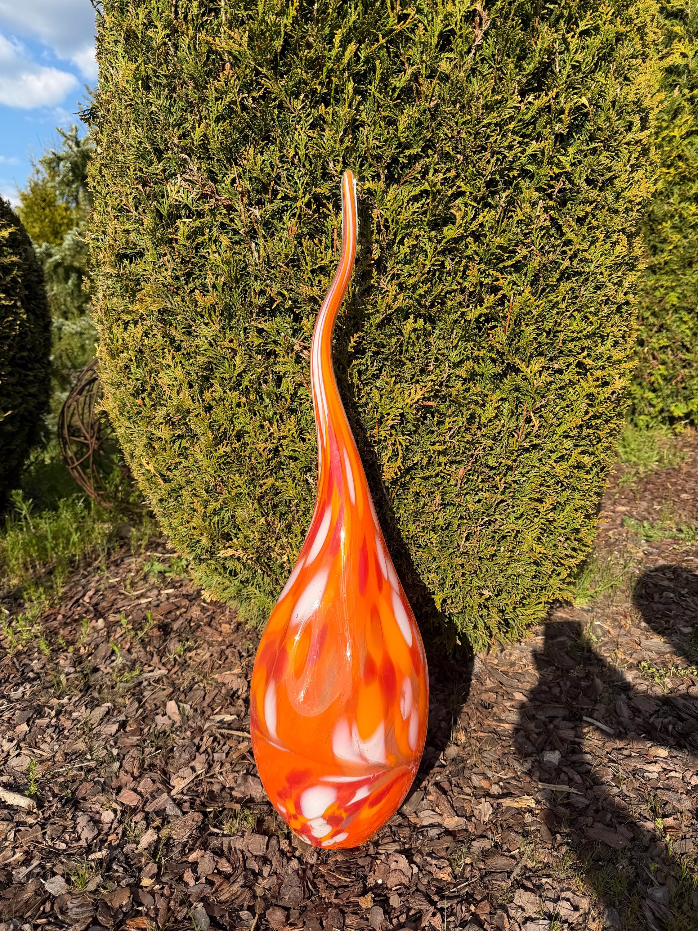Handmade Glass Garden Flame Sculpture – Orange White Modern Yard Art 60cm