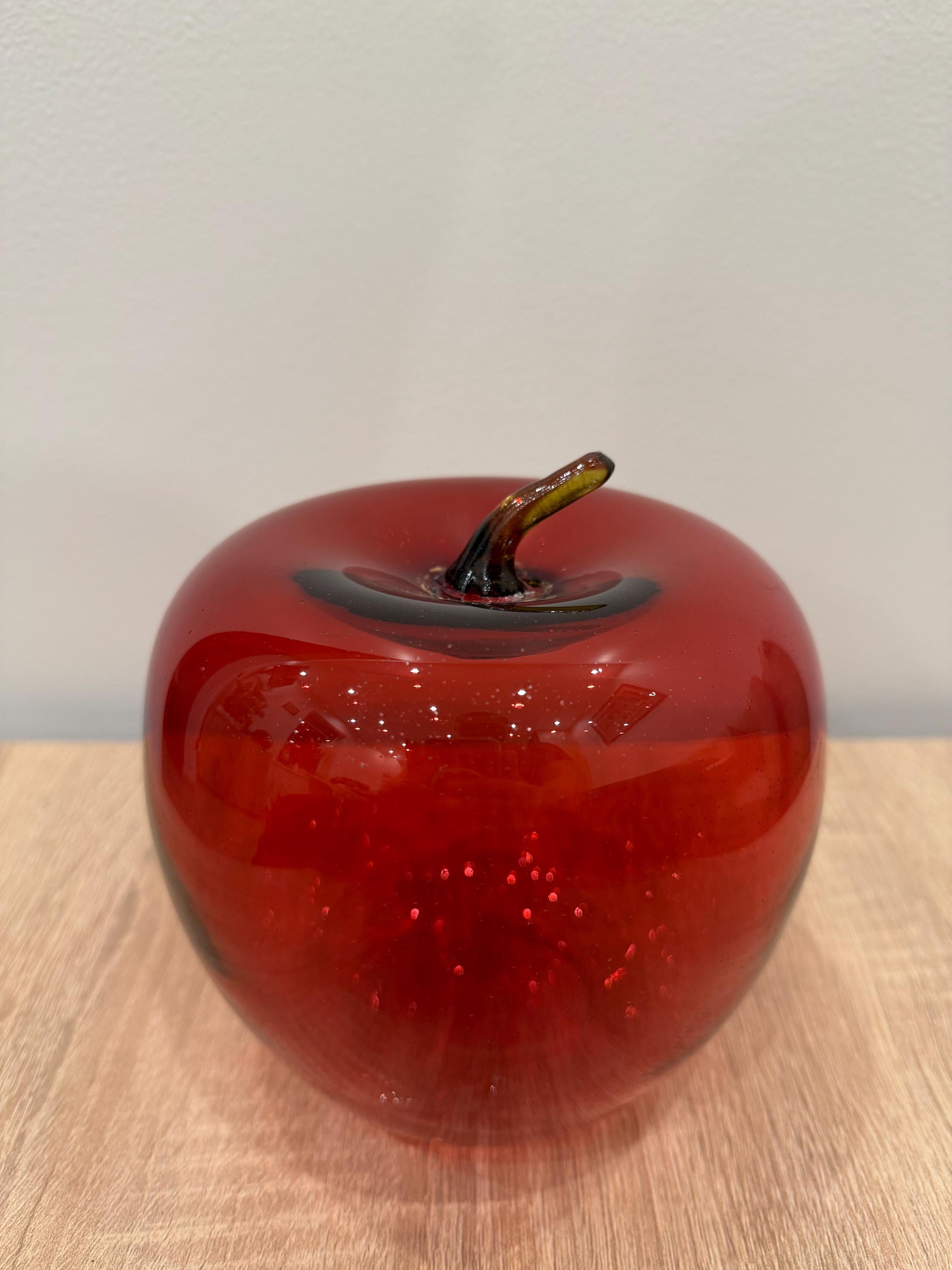 Red Art Glass Apple Paperweight | Vibrant Ruby Fruit Figurine, Elegant Decor