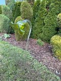 75cm Hand-Blown Green Glass Flower Sculpture – Chartreuse Lily Garden Stake 17cm Bloom