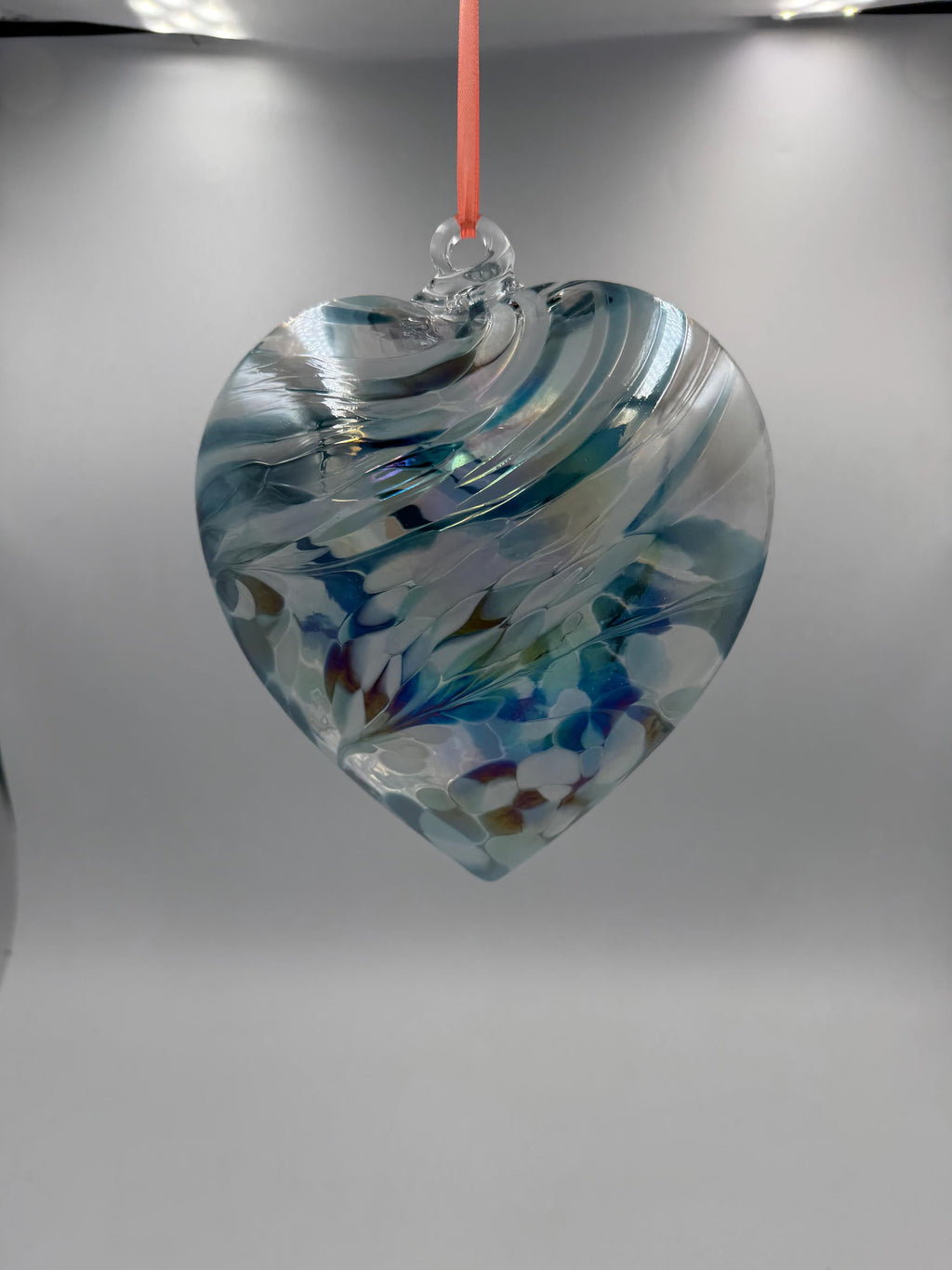 Hand Blown Glass Heart Ornament – 18cm Blue Heart Suncatcher – Hanging Decor