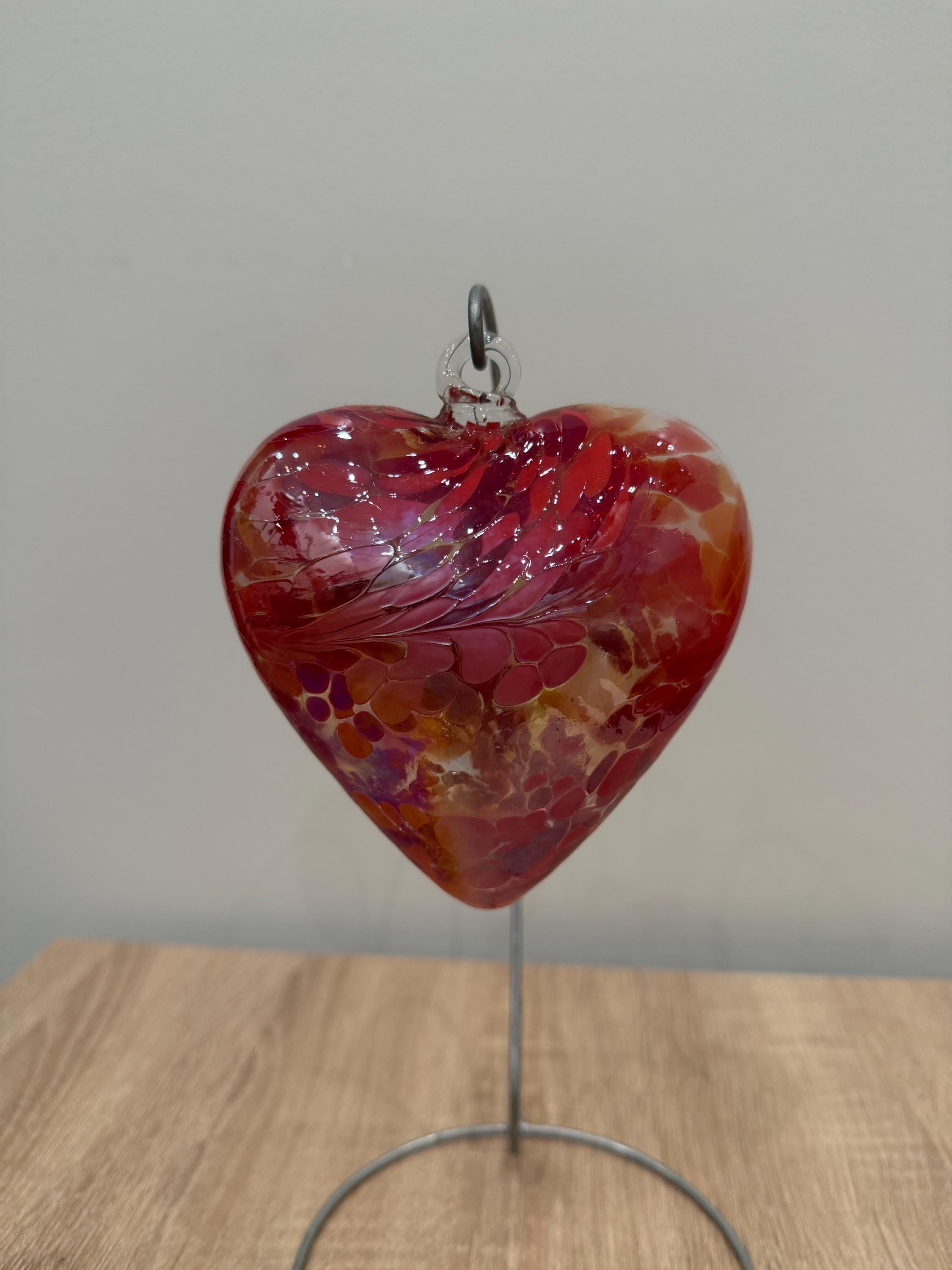Handmade Iridescent Glass Heart Ornament – 12 cm Suncatcher Decor
