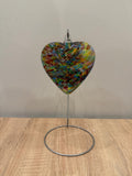 Handblown Glass Heart Ornament - Multi-colored Rainbow Confetti Swirl - Unique Art Glass Gift